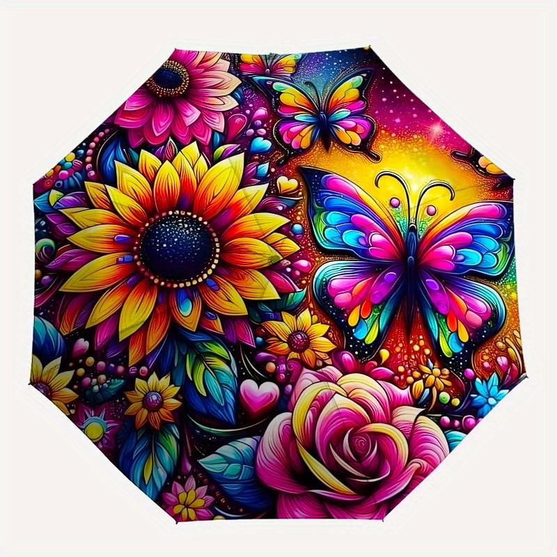 1pc Colorful Floral Mandala Umbrella with Plastic Handle,Suitable for All Seasons Home Travel Outdoor UmbrellaB1644
