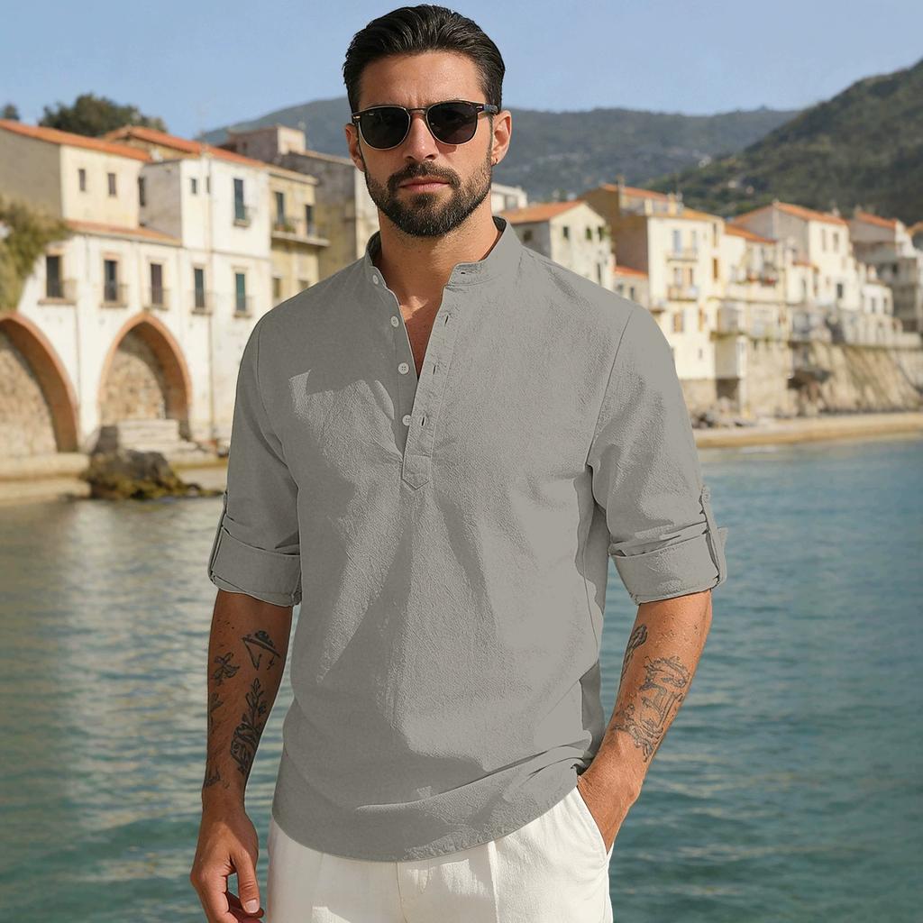 New Men's Casual Blouse Cotton Linen Shirt Loose Tops Long Sleeve Tee Shirt Spring Autumn Casual Handsome Men's Shirts