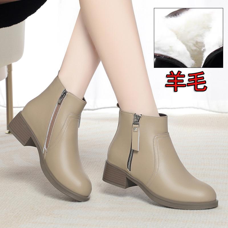 

Winter New Women s Cotton Shoes Casual Flat Heel with Velvet Short Boots Women s Shoes Wool Cotton Leather Shoes 42