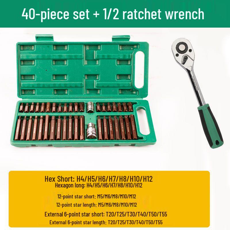 60-Piece Spline Socket Wrench Set: 12-Point Star & Torx Bits for Auto Repair