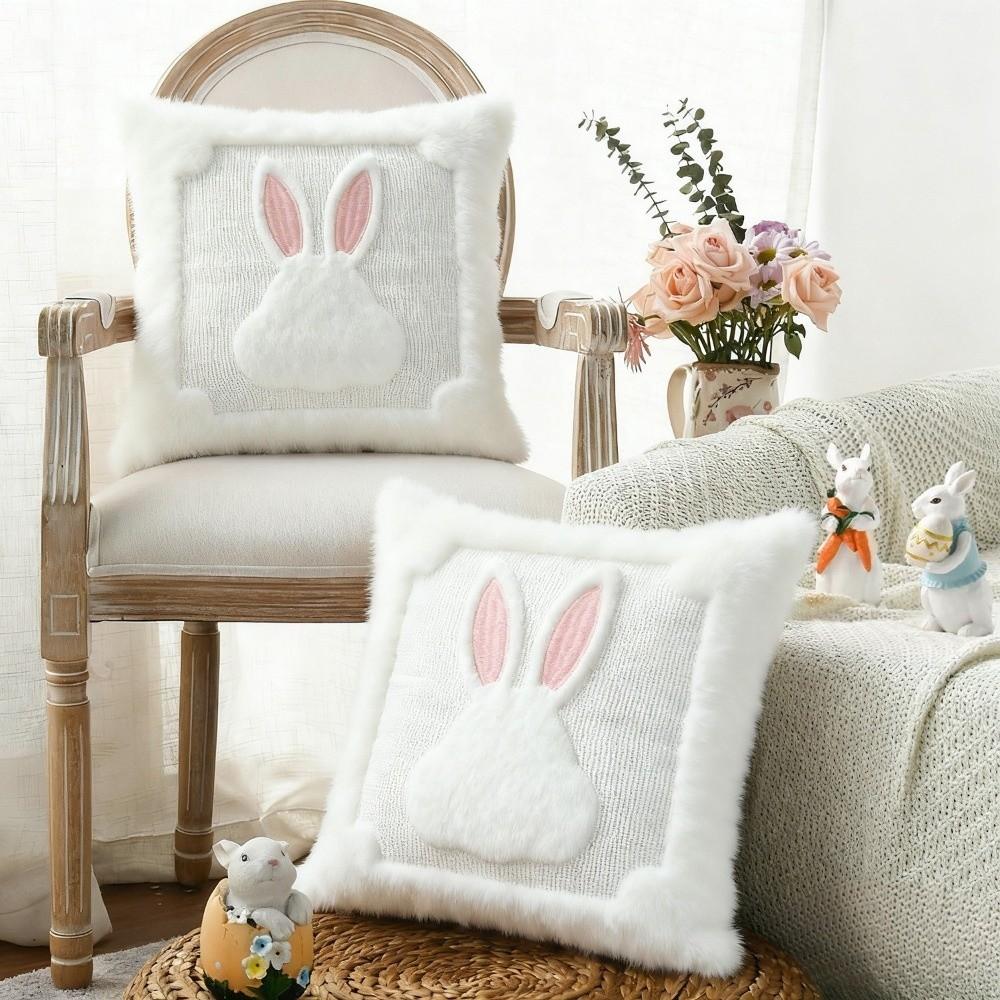 Cartoon Easter Bunny Pillow Cover Soft Rabbit Pattern Pillowcase Throw Pillow Cover  Easter Party