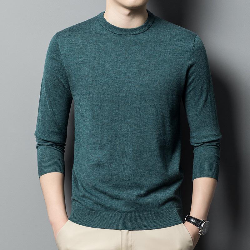 Men's Autumn and Winter Thick Solid Color Men's Cardigan Men's Round Neck Casual Knitted Base Sweater Men