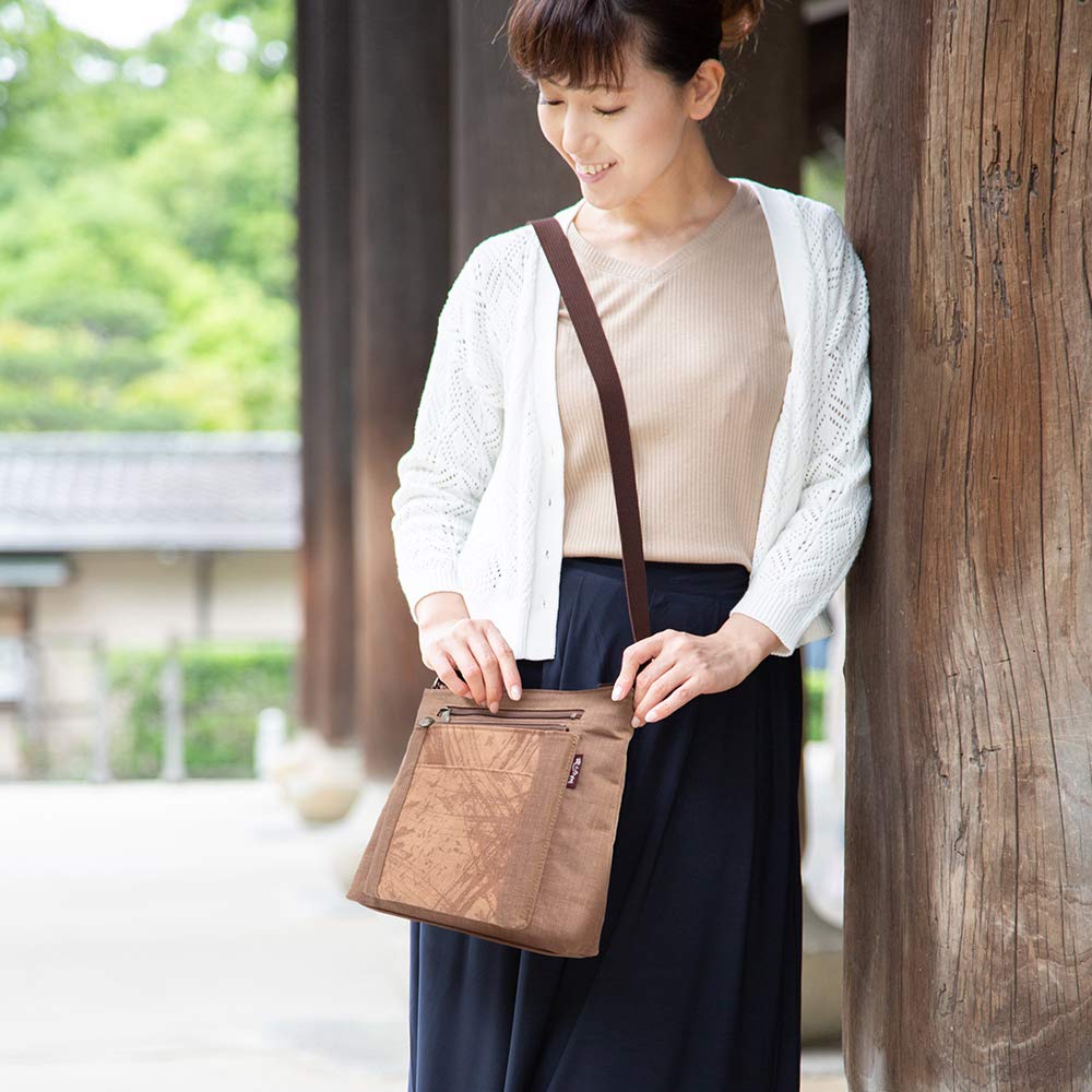 Creare Kiki Damen Umhängetasche, Leicht, Crossbody, Hergestellt in Japan, Kimono-Stil, Kaki-Tannin gefärbt, Körper-Umhängetasche mit mehreren