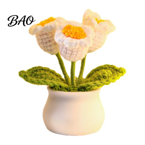 Hand Knitted Potted Plant Handmade Crochet Flower Decoration, Knit Artificial Sunflower Desktop Decor Decor, Gift for Women, Mom, Teacher, Friend,