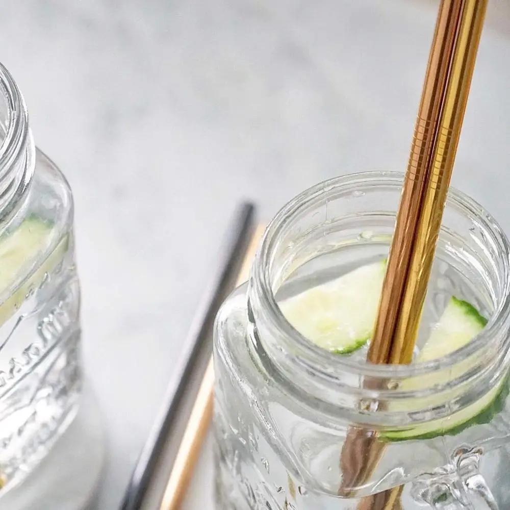 80Pcs 8mm*215mm Reusable Metal Straw 304 Stainless Steel Drinking Straight Bent Straws Eco-friendly Party Bar Accessories