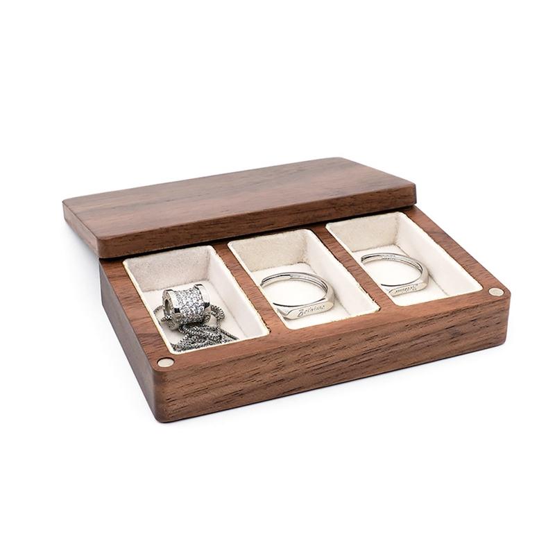

Wedding Wood Rings Jewelry Organizer Box Display Travel for Case Portable Storage Square Shape Box Walnut Necklace Holer
