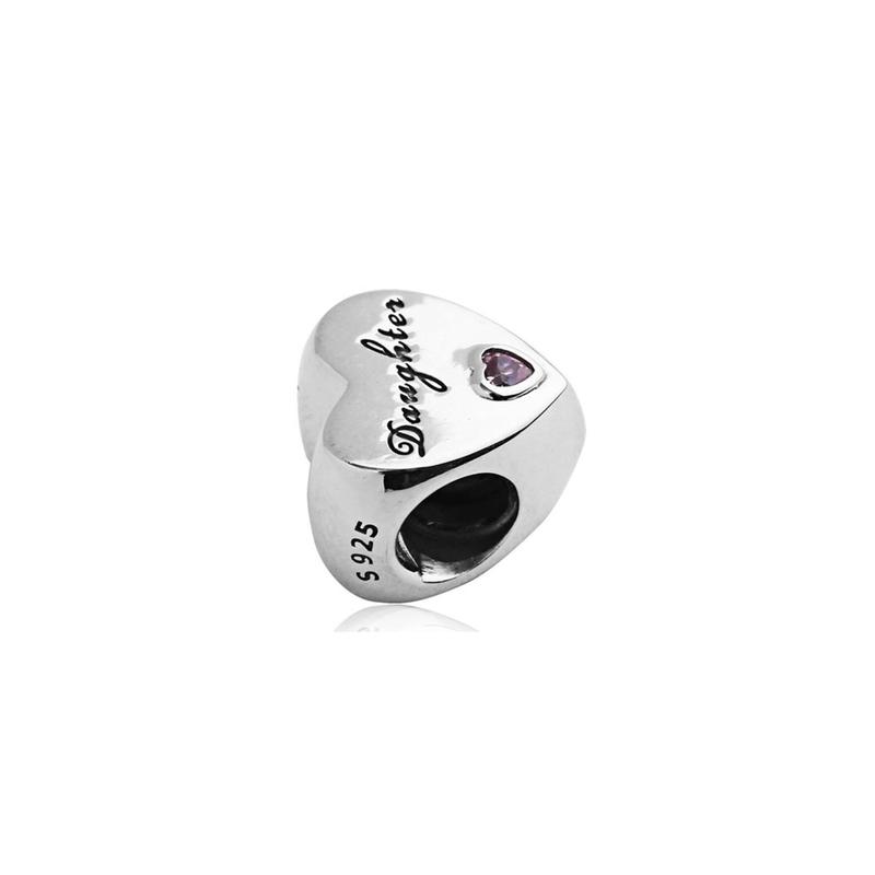 Pandora Daughter's Love Pink Heart Zircon Pendant for Men and Women, Couple Model, Silver 791726PCZ