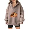 Women's loose Halloween pumpkin hooded sweatshirt, printed and plush pullover, American casual thick autumn and winter hoodie