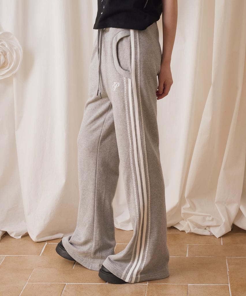 Prenda Lace Line Sweat Boots Cut Pants Gray