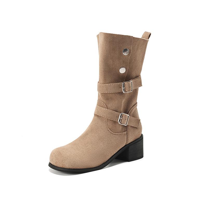 Mărimea 42 Cataramă de curea de modă Cizme vintage până la mijlocul gambei Femei Toamnă Tocuri groase Cizme cowboy western Femeie Botine cavaler din piele PU