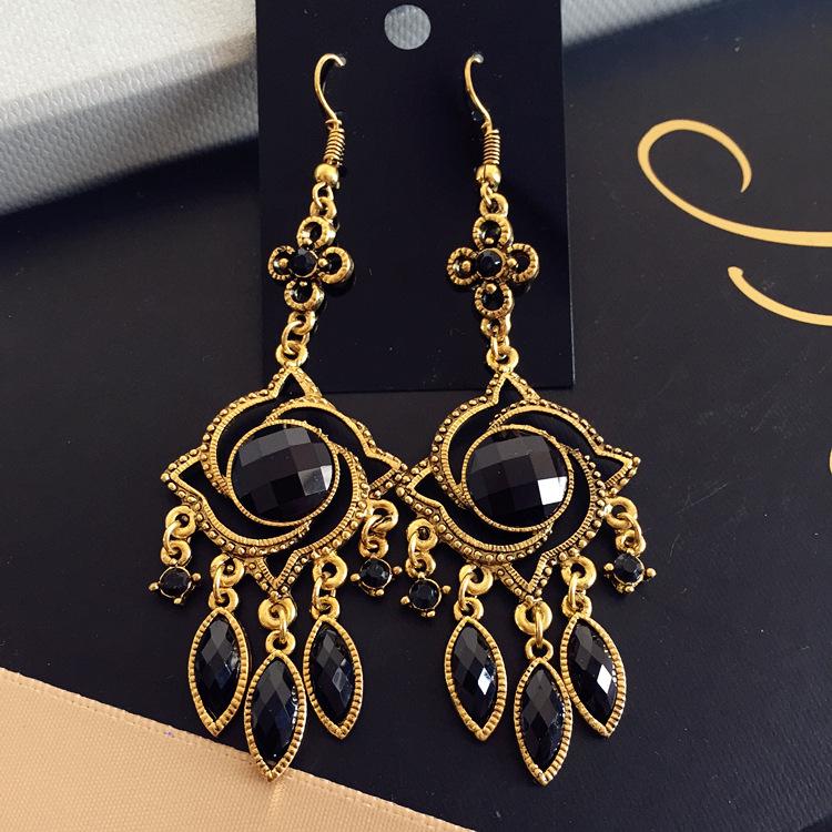 Vintage court gem set earrings long temperament bohemian earrings niche earrings women