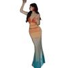 Spice Girls Sexy Mesh Print Suspender Dress Women's Beach Vacation Gradual Change Color Hollow Floor Dress