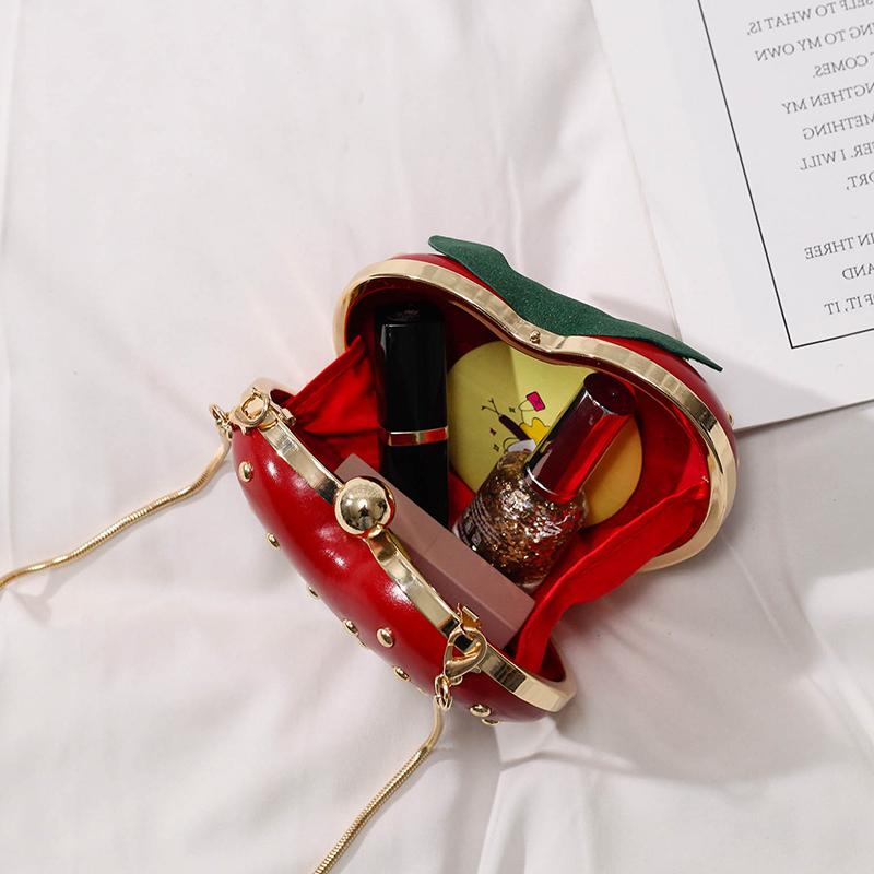 Cute Fruit Strawberry Heart Shape Pu Rivet Mini Fashion Ladies Chain Purse Clutch Bag Shoulder Bag Tote Female Flap Handbag Q5