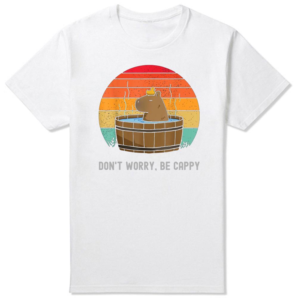 Retro Lustiges Capybara Don't Worry Be Capy T-Shirts Sommer Grafik Baumwolle Streetwear Kurzarm Geburtstagsgeschenke T-Shirt Männer