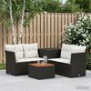 Sofa Set 6 Pieces Black and Cream White Poly Rattan and Steel
