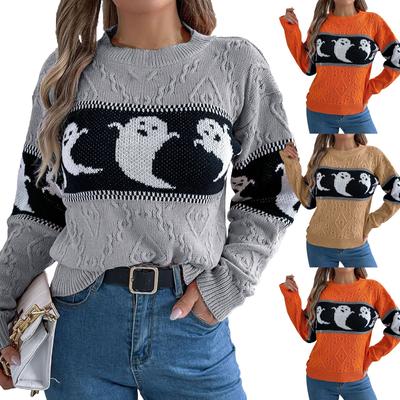 Damenmode Lässig Locker Halloween Kontrastfarben Pullover Langarm Pullover Top
