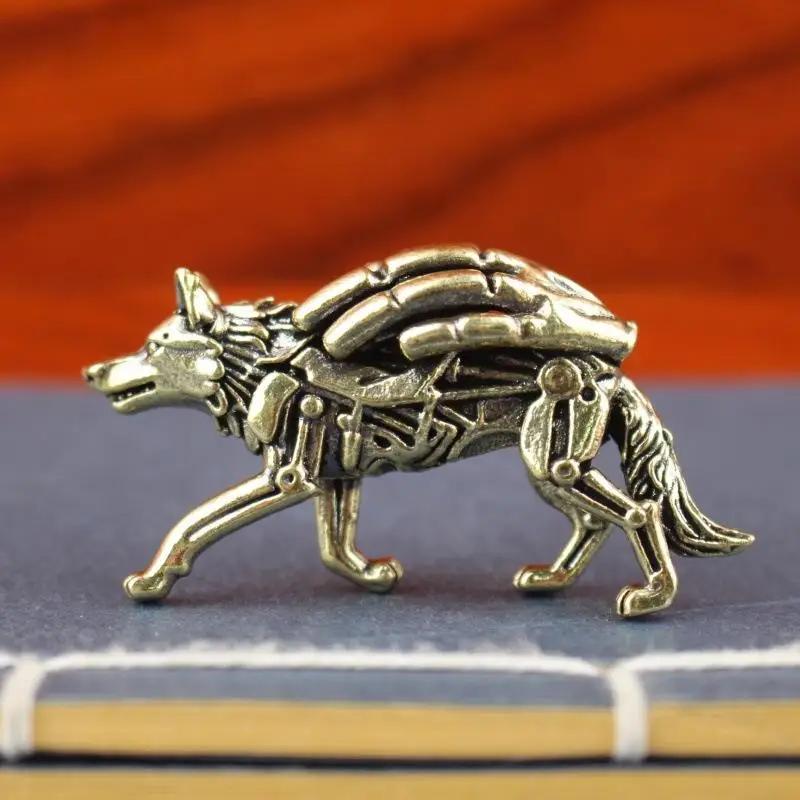

1PC Pure Brass Wolf Statue Desktop Ornament Tea Set, Vintage Bronze Animal Figurine Miniature Decoration