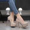Autumn Round Head Waterproof Inner Height Increase Heel Women's Shoes Super High Heel Fine Heel Gold Powder Shiny and Sexy