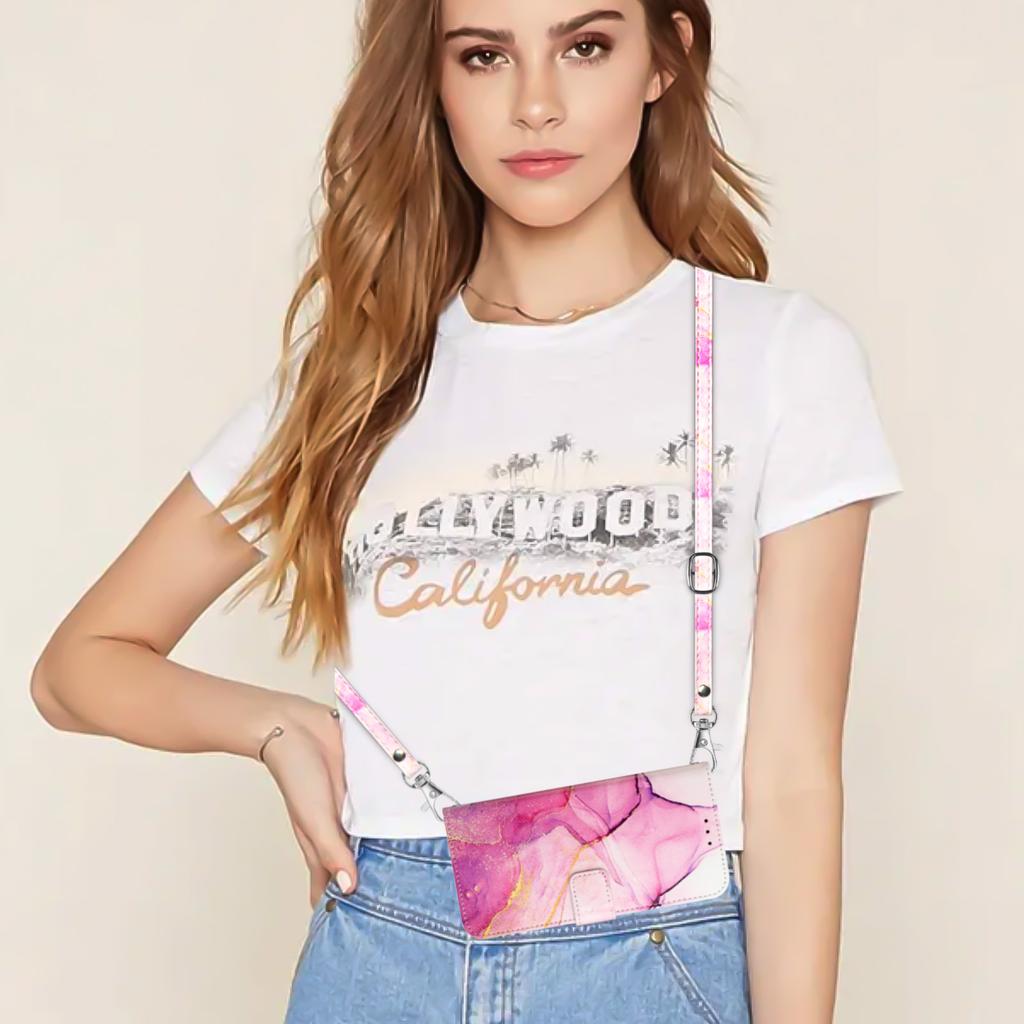 For Samsung Galaxy A05s 4G Leather Case with Shoulder Strap Marble Pattern Phone Stand Cover