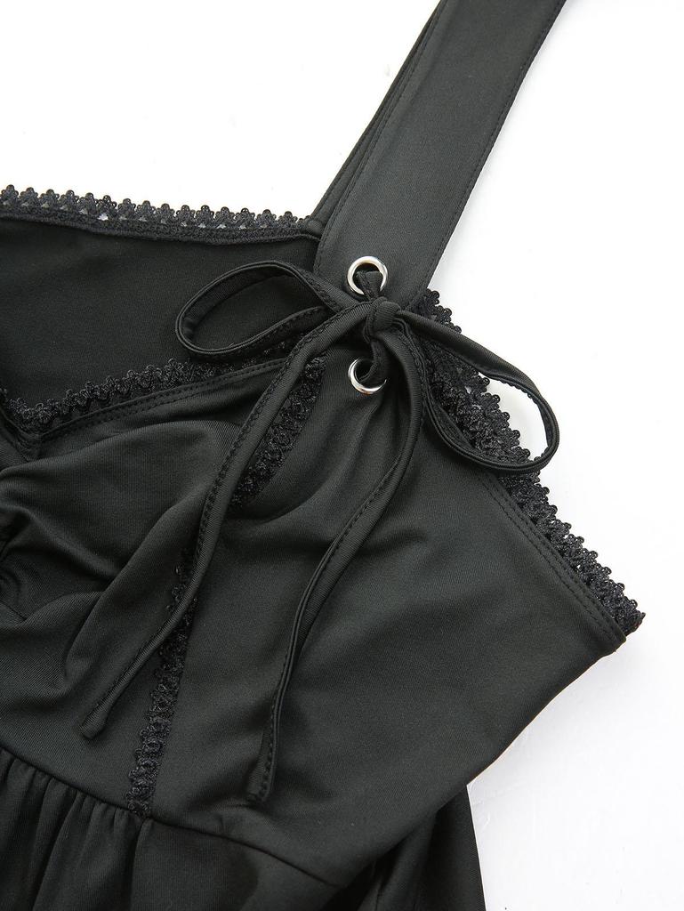 Rosegal Nadměrná velikost Ramínka Spona Průchodky Řasení Jednobarevné Krajkové lemování Tílko