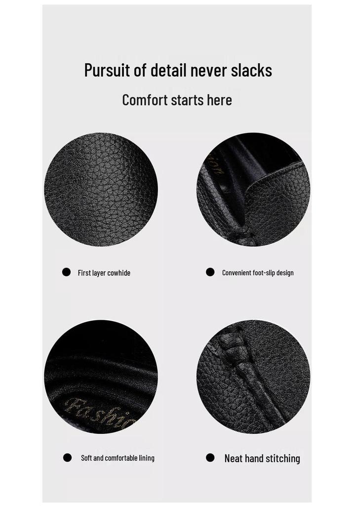 Men's Large Size Genuine Leather Casual Shoes - Non-Slip Thick Sole, Wear-Resistant, Ideal for Middle-Aged Wearers.