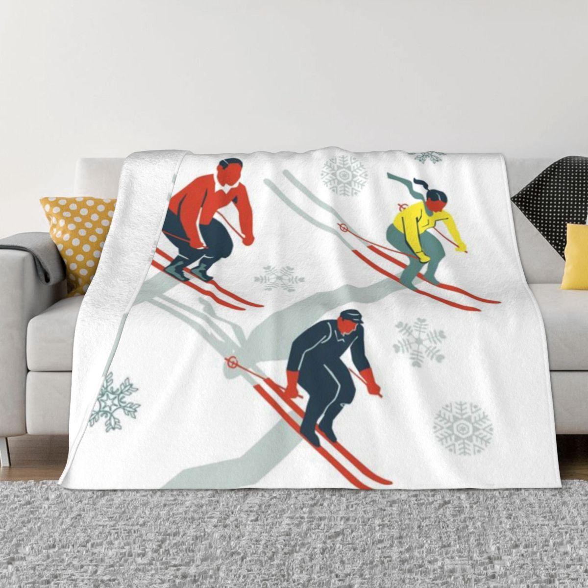 

Mid Century Retro Ski Trails In Red Teal And Yellow Custom Travel An Ultra-Soft Micro Fleece Blanket 50x60in