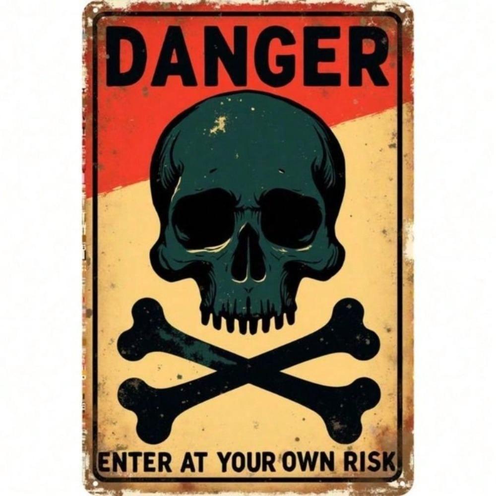 Vintage Skull Danger Metal Poster, Garage Wall Decor