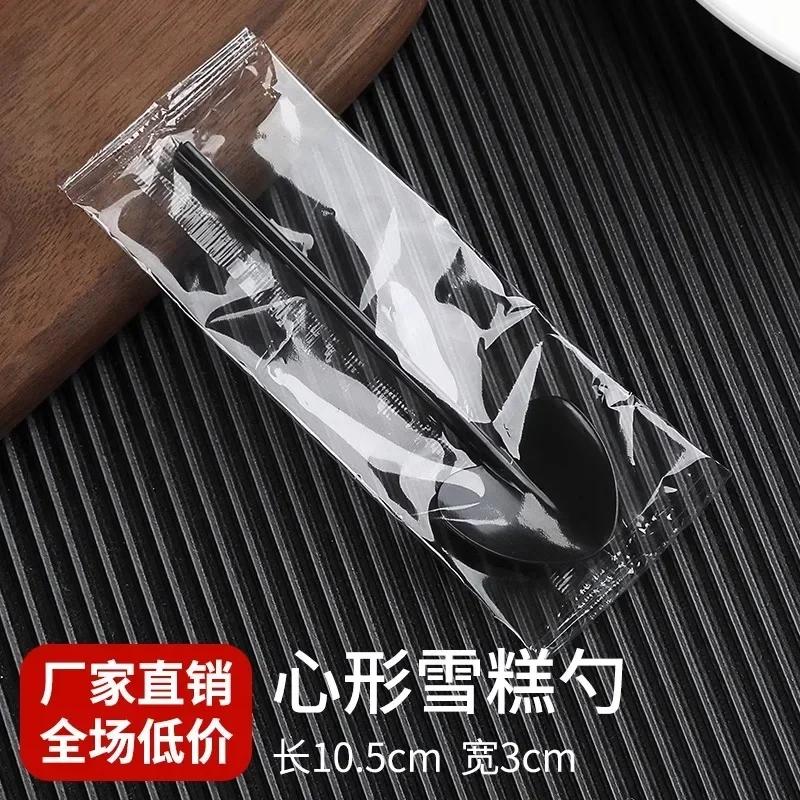 100pcs Heart-shaped Disposable Spoons Independently Packaged Dessert Ice Cream Jelly Pudding Spoon Food Grade Plastic Tableware