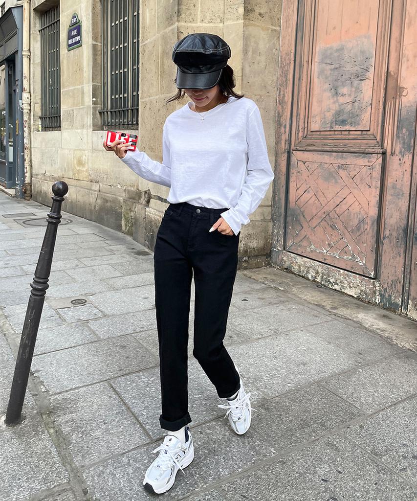 Ppaeppae Big Size Stretch Elastic Waist Straight Black Pants