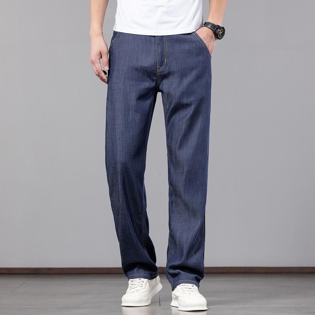 New Lyocell Fade-resistant High-end Wide-leg Jeans for Men Loose Straight Elastic Summer Trousers