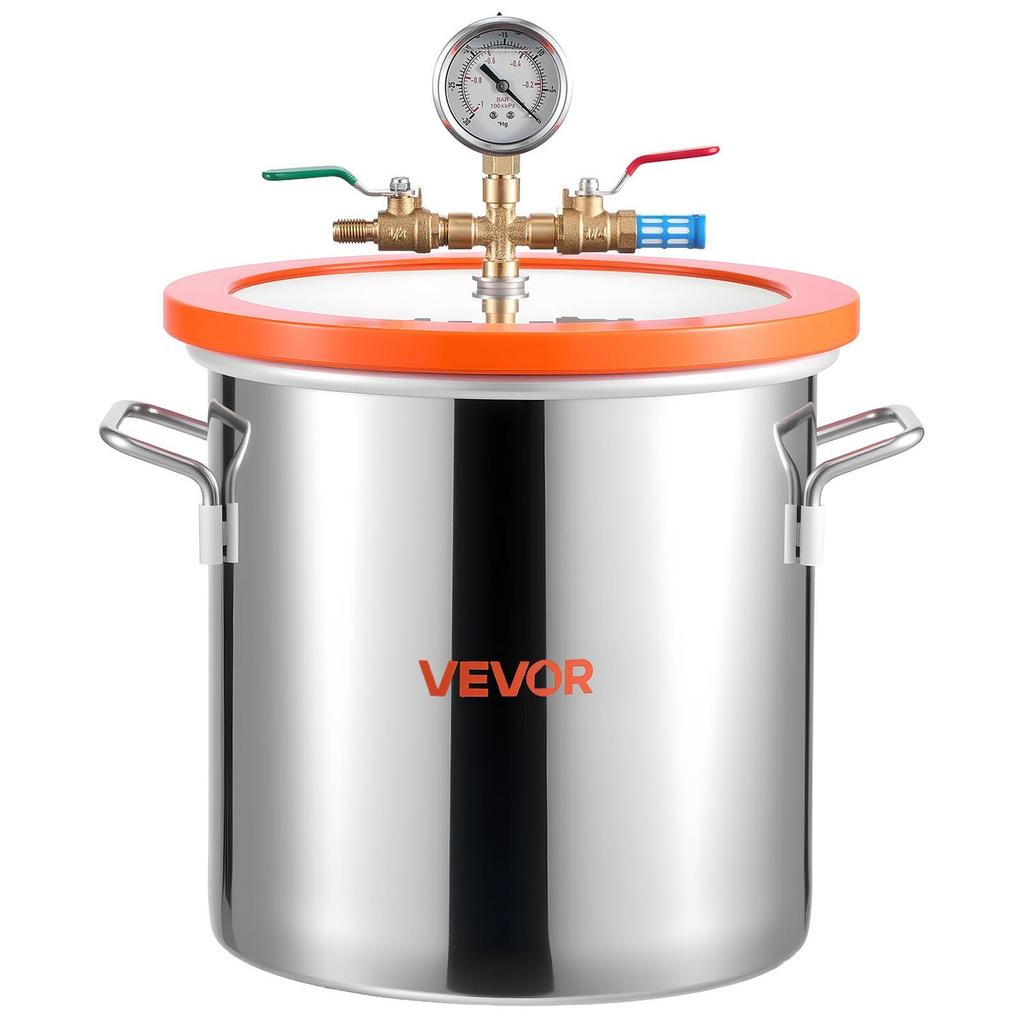11.36 L Vacuum Chamber with Pump, 3.5 CFM 99 L/min, Single Stage Vacuum Pump, Stainless Steel Degassing Chamber Kit, Tempered Glass Lid, 1.5 M Hose,