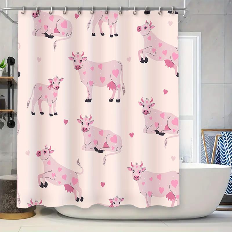 

Pink Cow Shower Curtain With Hearts Cute Bathroom Decor For Kids Bedroom Waterproof Fabric Shutter Cover 72 X 84 Inches W60H190(CM)-1 Pcs