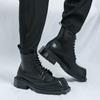 Men’s Retro Punk Thick Sole Platform Boots Jockey Boots Yellow Square Toe Motorcycle Boots High Boots Plus Size