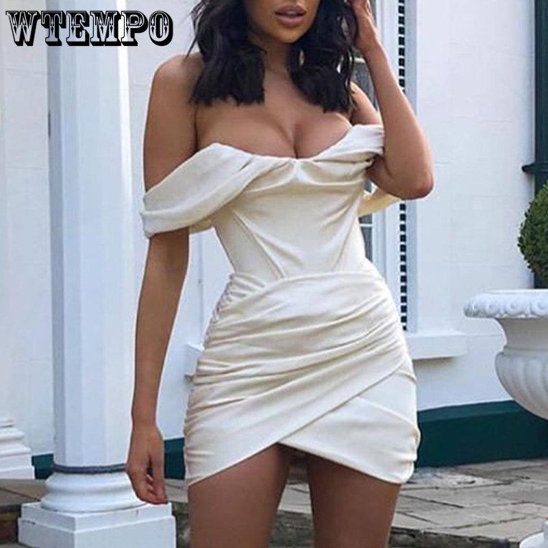 WTEMPO Off Shoulder Backless White Black Dresses Women Summer Pink Strapless Bodycon Night Club Party Mini Dress