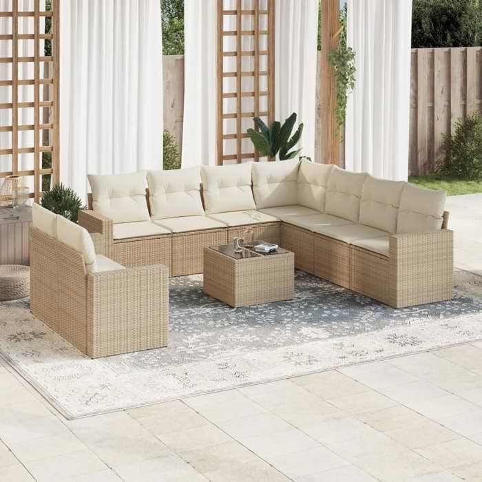 VidaXL Garden Lounge Set with Cushions 10 Pcs Beige Braided Resin 3251495