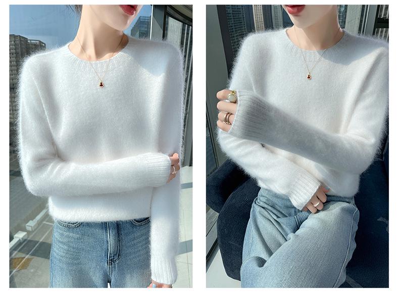 Lekasha Women's Slim Fit 100% Cashmere Round Neck Sweater - Solid Color, Long Sleeve.