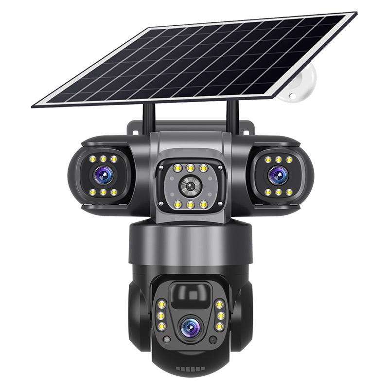 4G Three-Lens Solar Surveillance Camera with Triple-Screen View