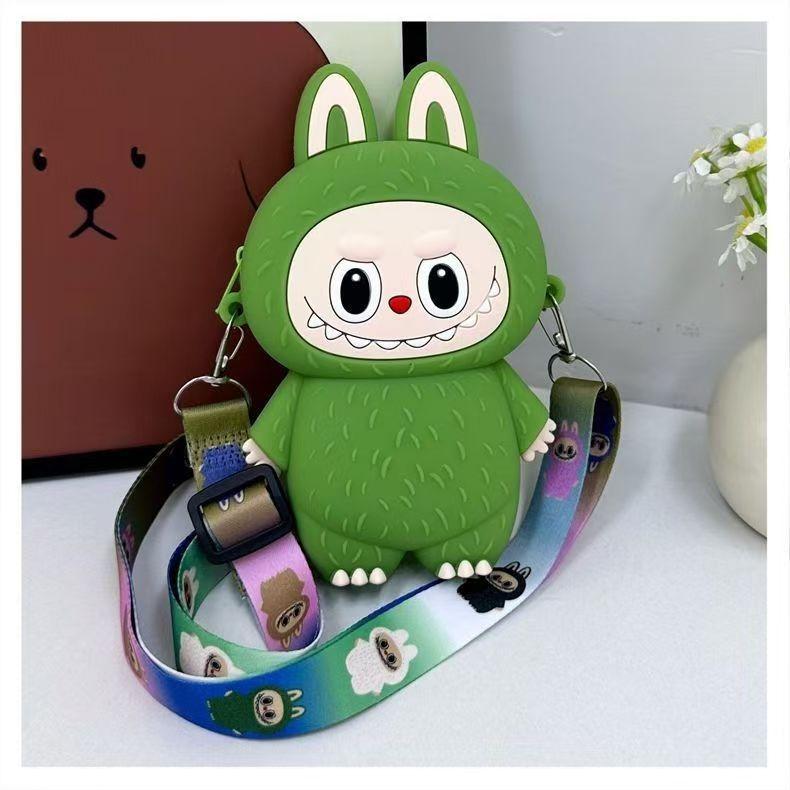 New Labubu Cute Cartoon Silicone Coin Purse for Kids with Adjustable Chain
