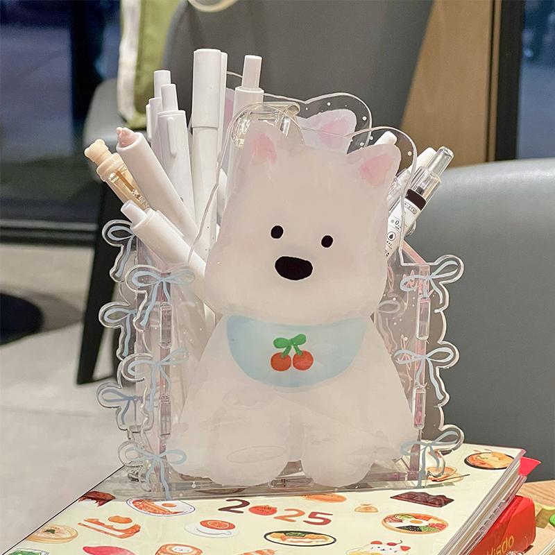 Acrylic Fish Cake Pen Holder Cute Cloud-Shaped Pen Holder Large-Capacity Desktop Stationery Pen Storage Box Spiral Design