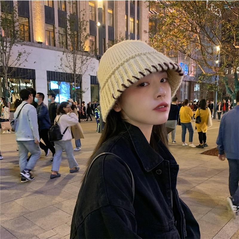 Korean Handmade Crochet Yarn Bucket Hat for Women In Autumn and Winter Retro Versatile Warm Fisherman Hat