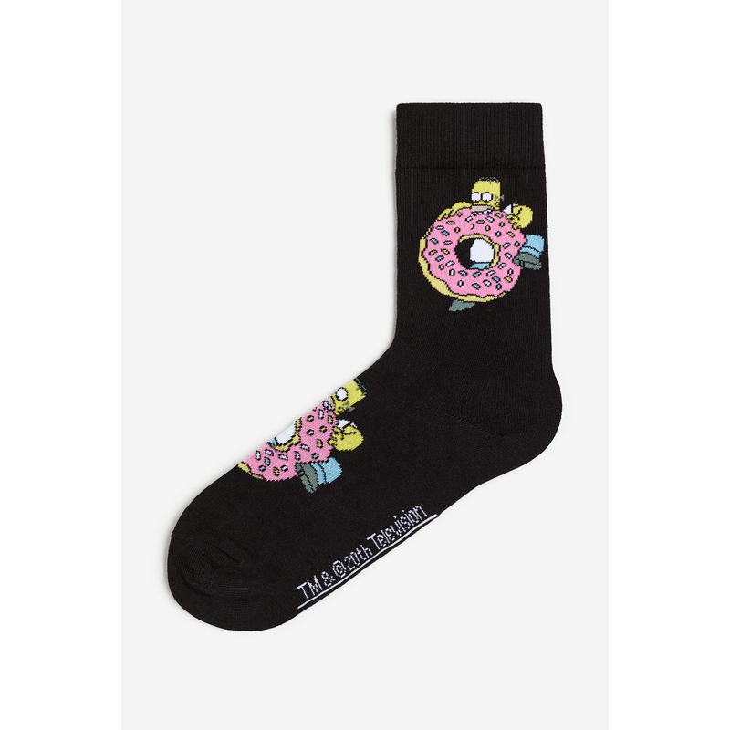 

[Simpson] HM Мужские носки Эластичные Светло-голубые Кремовые Узор Клетка Вязаные носки Носки-гольфы 0706270 Black/The Simpsons 438 25-26