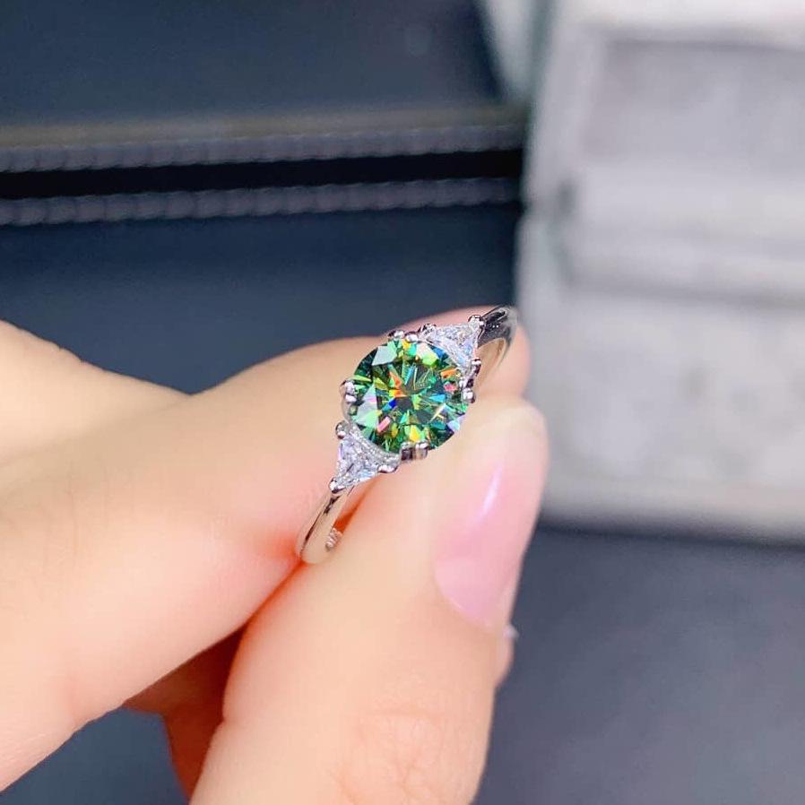 1 Carat Blue-Green Moissanite Open Ring for Women - Simulated 8 Hearts & Arrows PT950 Plated - Trendy New Arrival
