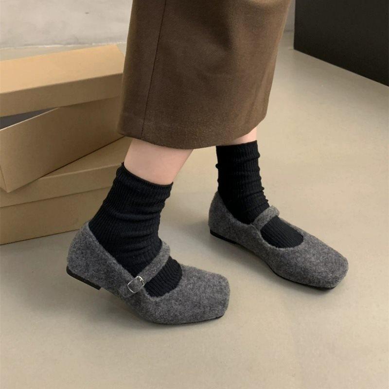 

Cotton Shoes Flat-Soled Single Shoes Mary Jane Fluffy Shoes Women S New Models Wear Late Autumn And Winter French Feeling Late Velvet 35 серый