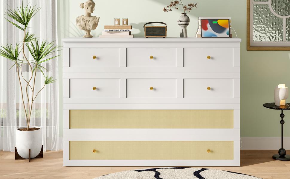 Cabinet Bed, 140 x 200, with Drawers at the Foot and Shelf at the Head of the Bed, with USB and Socket, Convertible Platform, Without Mattress, White