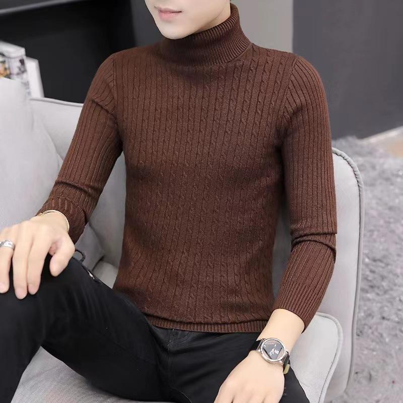Men's Cable Knit Turtleneck Sweater - European & American Style, Autumn/Winter, Solid Color