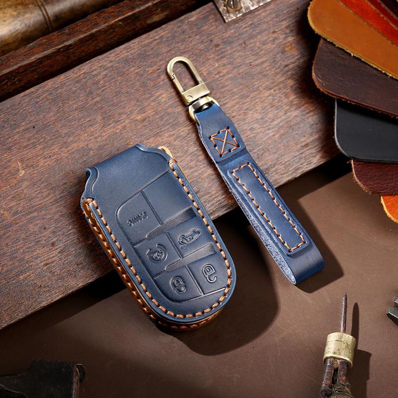 Luxury Leather Car Key Case Cover Fob Car Accessories for Jeep Renegade Grand Cherokee Dodge Challenger Keychain Holder Keyring