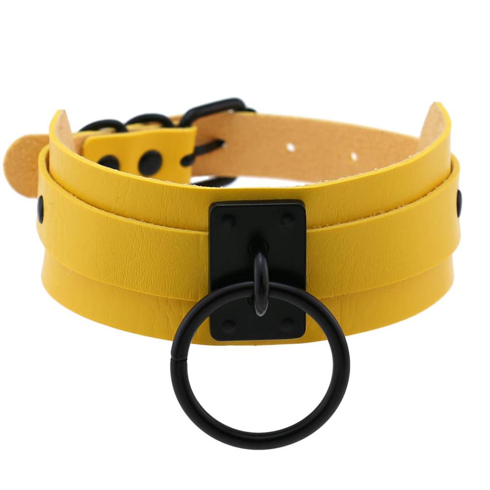 DIEZI Harajuku Cosplay Gothic Necklaces Black Big Circle Necklaces Leather Choker Necklaces Women Men Jewelry Fashion  Goth