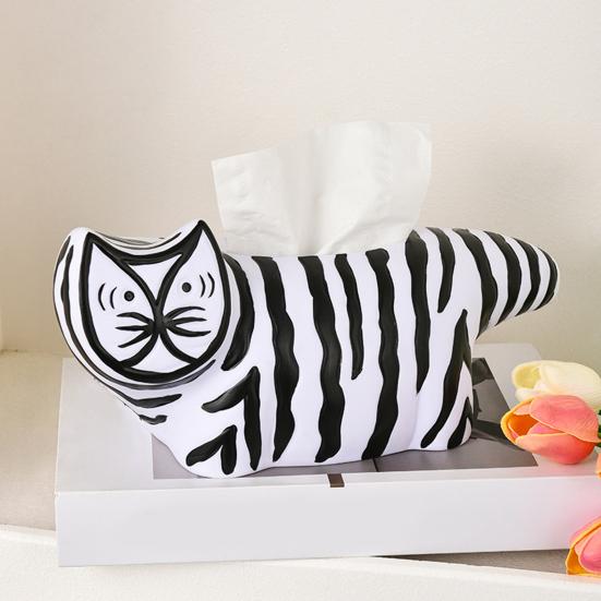 Yousheng Tissue Box, Striped Cat Shape Dispenser, with Ample Interior Space Vinyl Tissue Case, Compact Decorative Durable Paper