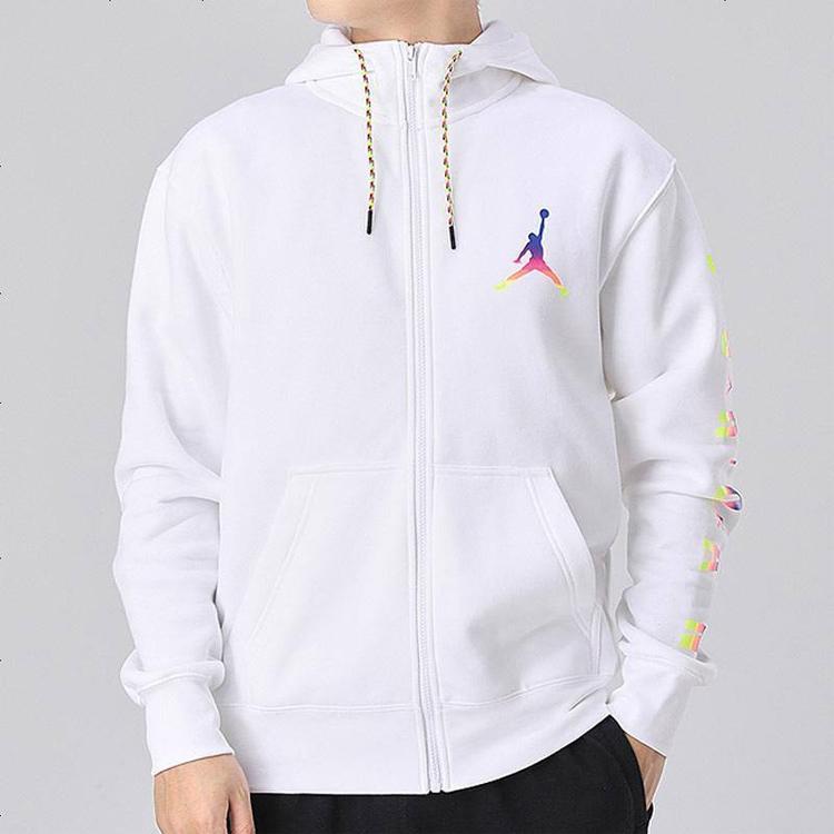 Jordan Logo Fleece Hooded Jacket Men Outerwear White CU9123-100