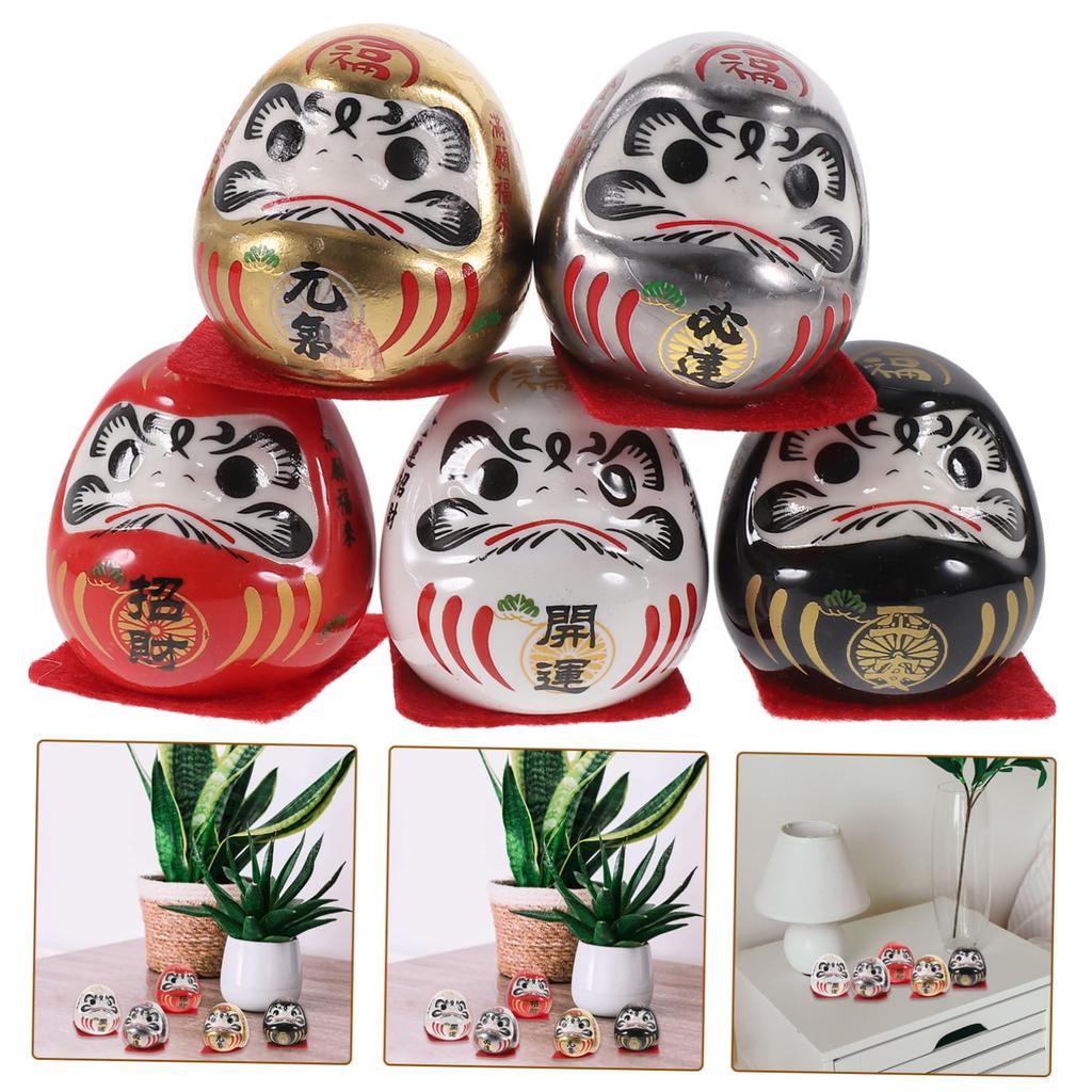 Holibanna 1 Set Daruma Daruma Lucky Red Daruma Wealth Daruma Mini Small Japanese Bronze Ceramic Eggs, Figurines, Daruma, Ornament, Statue, Tumbler,
